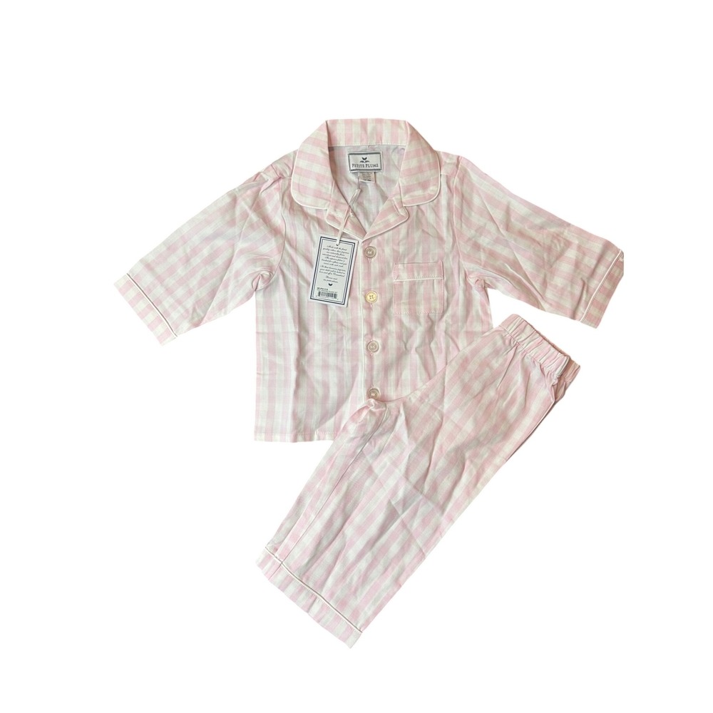 Petite Plume Girls Pink Gingham Pajama Set 12/18M Cotton Blend SPJPG1218